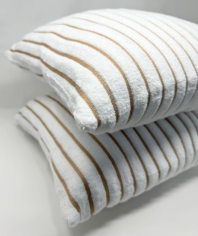 Black & White Brands Brazilian Beach/Pool Towel Pillow Case 17.7"x17.7" - Ultimate Absorbent Luxury 100% Cotton Wave (2 Pillow Cases, Tan Poly Pinstripe)