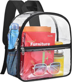 Paxiland Clear Backpack Stadium Approved 12×12×6 with Reinforced and Wider Shoulder Straps, Small Clear Bag for Schools, Concerts, Work, Festivals and Sporting Events - Black