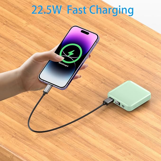 ummz Portable Charger with Built-in Cable,12000mAh 22.5W Fast Charging Small Power Bank,USB C Input/Output with Smart LED Display,External Battery Pack for iPhone,Tablet,Samsung