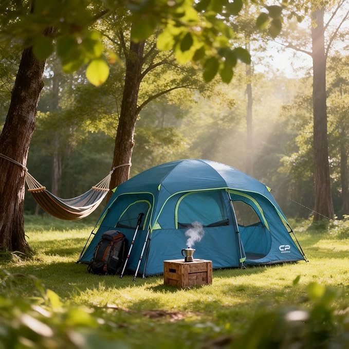 CAMPROS CP Upgraded 6/8 Person Camping Tents, Waterproof Windproof Family Tent with Larger Mesh Windows & Door, Double Layer, Easy Set Up, All-Season Dome Tent with Top Rainfly & Carry Bag