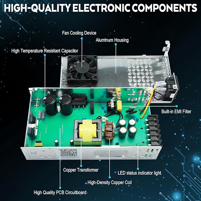 VAYALT 24V 25A 600W DC Switching Power Supply, Universal Regulated Switching AC 110V/220V to DC 24V Transformer, 24V Power Supply for Industrial, CCTV,Computer Project, LED Strip Light (No power Cord)