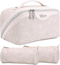 BOYATU Travel Makeup Bags Cosmetic Organizer Bag: 3 Pcs Set Large Capacity Make up Bag with Compartments - Waterproof Leather Toiletry Bags with Handle for Women (A-White)