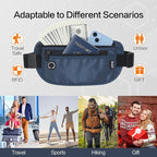 Slim RFID Blocking Money Belt for Travel - Anti-Theft Hidden Passport Holder Waist Wallet with Secure Pouch for Cash, Credit Cards & Phone Safe (Navy Blue)