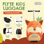 FLYTE Scooter Suitcase Folding Kids Luggage – Frazer the Fox, 18 Inch Hardshell, Ride On with Wheels, 2-in-1, 25 Litre Capacity