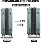 Luggage Sets 2 Piece, 20/28 Inch Lightweight Expandable PC Hardside Durable Suitcases with Spinner Wheels & TSA Lock, Green