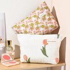 SOIDRAM 2 Pieces Flower Makeup Bag Large Floral Cosmetic Bag Capacity Canvas Travel Toiletry Bag Organizer Cute Makeup Brushes Aesthetic Accessories Storage Bag for Women, Embossed flower L White Pink
