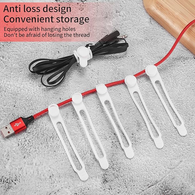 50 Pcs Silicone Cable Ties, Reusable Cable Straps Wire Organizer, Cable Management Cord Organizer for Fastening Earphone Phone Charger Home Office Desk Kitchen Appliances Cable Cords Wires
