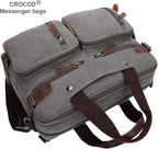 CROCOD 3 In 1 Canvas Convertible Laptop Bag for Men Women, 17.3 inch Laptop Messenger Bag Work Briefcase, Computer Shoulder Bag for Travel Business Office (17.3 Inch, Grey) | 3 In 1, Multi-pocket