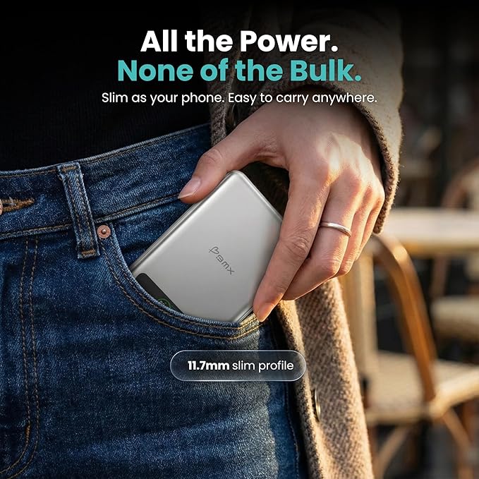 5K Magnetic Power Bank, Silver, Qi2 Certified 15W Wireless Charger, LCD Display, Ultra-Slim Solid-State Battery Pack for iPhone 17/16, Lightweight Travel, Everyday Use USB-C Portable Charger