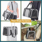 Petsfit Expandable Cat Carrier, 16"X10" X9" Pet Carrier Airline Approved, Soft-Sided Collapsible, Pet Carrier with Locking Safety Zippers, Removable Soft Plush Mat, Pocket for Pets up to 10lbs, Gray,S