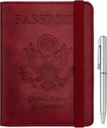 WALNEW Passport Holder for Travel, RFID Passport Cover Wallet for Women Men, PU Leather Passport Book Card Holder Case with Pen, Travelling Essentials for Flying