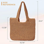 GOLDTIMO Beach Bags for Women - Summer Soft Large Woven Shoulder Purse Handbag, Beach Tote Straw Bag for Summer Vacation