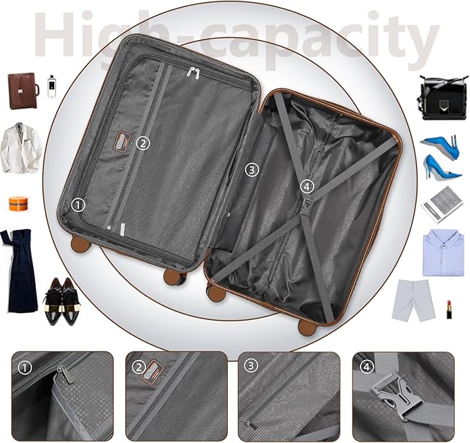 6 Piece Luggage Sets with Bags, Lightweight Expandable Checked Luggage Sets, Hardshell ABS Spinner Wheels Carry on Suitcase with TSA Lock, for Travel, Women Men (Nayy Blue, 18/20/24/28inch+2bags)