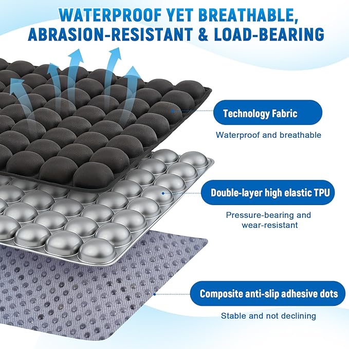 2 Pack Inflatable Travel Seat Cushion with Air Pump Storage Bags 64 Bubbles Upgrade Ergonomic Pressure Relief Airplane Seat Cushion for Long Flights Office Car Portable Lightweight Comfort Cushions
