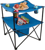 Wakeman Folding Camping Table - Small Folding Table Portable Outdoor Lightweight Tabletop with 4 Cupholders, Food Basket, and Travel Bag for Camp, Beach, or Tailgating Essentials Outdoors (Blue)