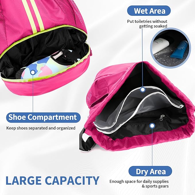 JELUTAR Drawstring Backpack Gym Bag with Shoes Compartment for Soccer, Basketball, Swim, Water-Resistant String Backpack Beach Cinch for Women Men, Rose