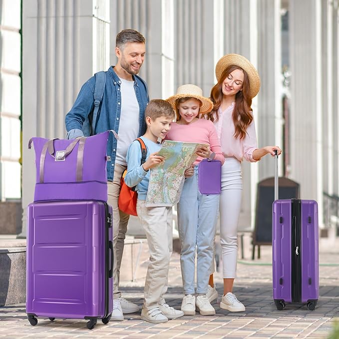 Luggage Sets, 2 Piece Carry on Luggage Set with Travel Bags, 2 Piece Expandable Spinner Hardshell Suitcase with TSA Lock, Back to School Suitcase, Women Men, Purple, 20/24 inch