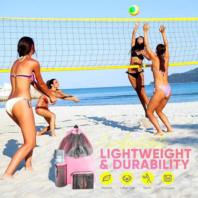 HOHOM Swim Mesh Beach Bag, Waterproof Gym Bags for Women and Men, Large Pool Bag Swimming Gear Drawstring Backpack