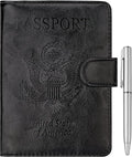 WALNEW Passport Holder for Travel, RFID Passport Cover Wallet for Women Men, PU Leather Passport Book Card Holder Case with Pen (Buckle Closure, Buckle-Black)