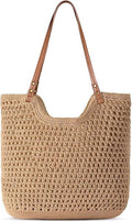 Pleneal Crochet Beach Bag, Summer Woven Tote Bag with Lining, Soft Purse Shoulder Bags for Vacation