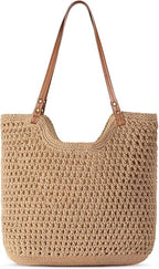Pleneal Crochet Beach Bag, Summer Woven Tote Bag with Lining, Soft Purse Shoulder Bags for Vacation