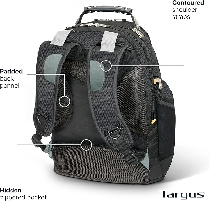 Targus Drifter II Laptop Backpack, Black/Gray – Backpack for Men for Business and Travel, Durable Water-Resistant Material, Fits up to 17" Laptops (TSB239US)