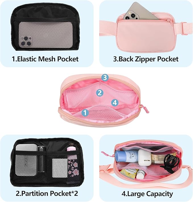 Fanny Pack Crossbody Bag for Women and Men, Belt Bag for Hiking Bum Bag with Adjustable Strap,Casual Cell Phone Pouch，Waist pack for Running Workout Sports Travel Peach