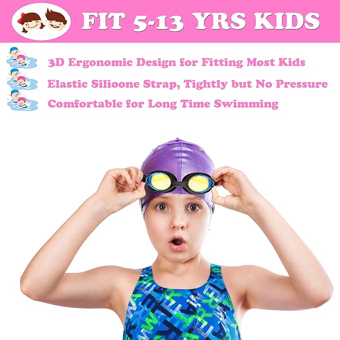 EWPJDK Kids Swim Goggles - 2 Pack Swimming Goggles Anti Fog No Leaking For Kids Age 3-15