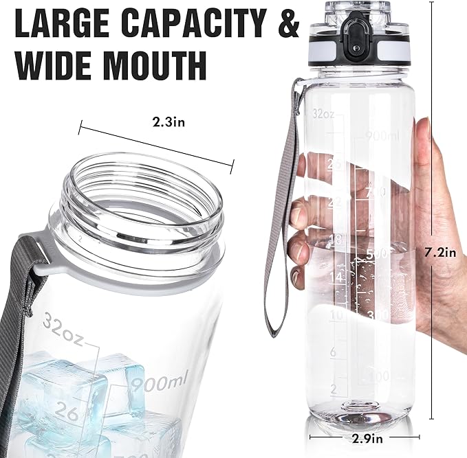 OLDLEY Water Bottle, 32oz Motivational Sports Water Bottle with Time Marker - Times to Drink - Tritan, BPA Free, Wide Mouth Leakproof, Anniversary Birthday Gifts for Men Women, Capacity Clear