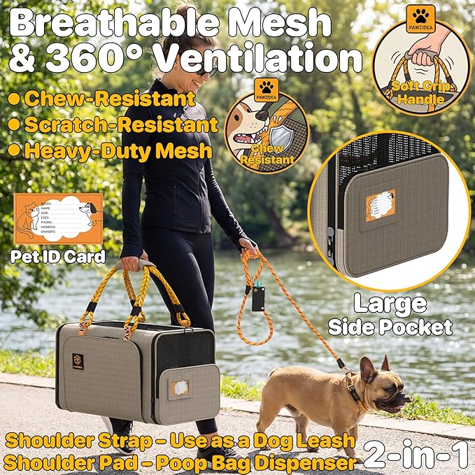 PAWZIDEA Expandable Pet Carrier Airline Approved, 18"×11"×11" Small Dog Carriers, Collapsible Top-Load Cat Carrier for 2 Cats Under Seat, Soft-Sided Puppy & Animal Travel Bag, ID Card, Up to 15lbs