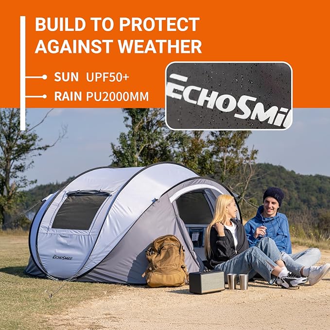 EchoSmile Pop Up Camping Tent, 2/4/6 Person Easy Setup Tent, Water Resistant Dome, Portable with Carry Bag