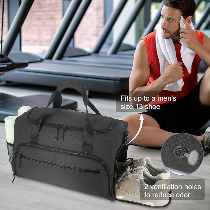 Gym Bag for Men Women, Sport Duffle Bag with Wet Pocket & Shoes Compartment, Water Resistant Overnight Weekender Bag Duffel Bag