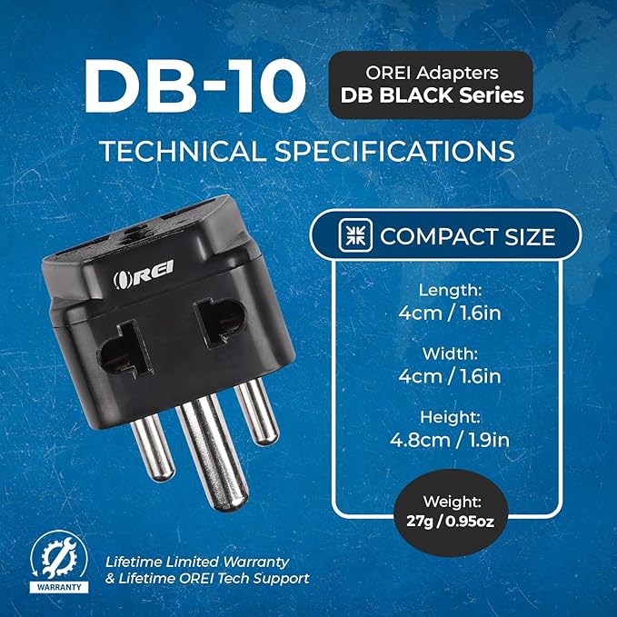 OREI UK, China, US to India Adapter - Type D Travel Adapter Plug - 2 in 1 Travel Adapter India - Compatible with India, Nepal, Pakistan - CE Certified - RoHS Compliant - 2 Pack - Black Color