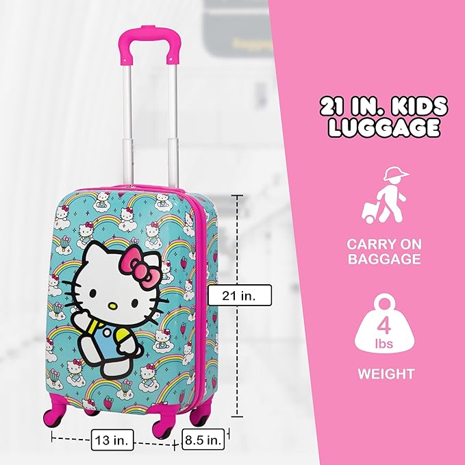 FUL Hello Kitty 21 Inch Kids Carry On Luggage, Hardshell Rolling Suitcase with Spinner Wheels, Multi