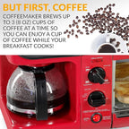 Nostalgia 3-in-1 Breakfast Station - Includes Coffee Maker, Non-Stick Griddle, and 4-Slice Toaster Oven - Versatile Breakfast Maker with Timer - Red