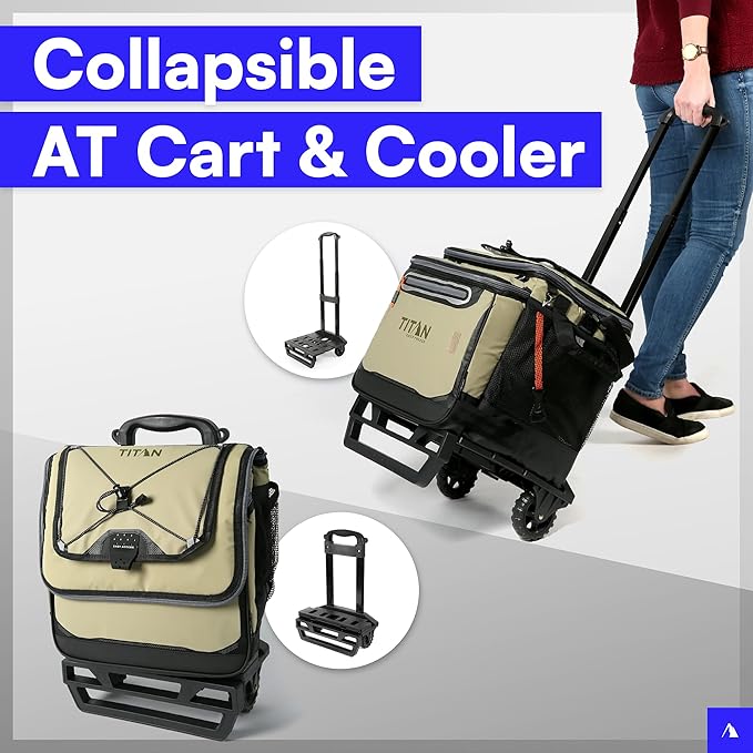 Titan by Arctic Zone Collapsible Wheeled Soft Sided Cooler with Detachable Rolling AT Cart, Insulated Bag with Leak Proof Lining, for Travel, Beach, Picnic, 60 Can Capacity