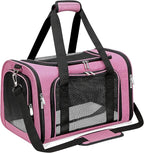 Soft-Sided Cat/Dog/Pet Carrier, Collapsible Pets Travel Carriers for Big Cats/Small Dogs with Shoulder Strap & Removable Mat, Mesh Puppy Carry Bag, Up to 25 Lbs (Pink)