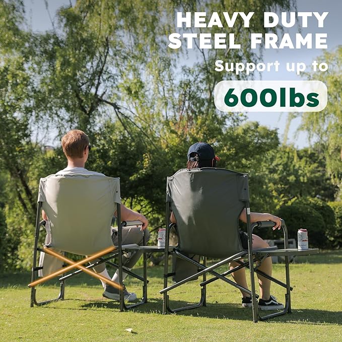 Colegence Oversized Directors Camping Chair Support 600 LBS, Heavy Duty Folding Outdoor Chairs with Detachable Side Pocket and Adjustable Side Table for Outside Beach,Lawn,Fishing (Blue)