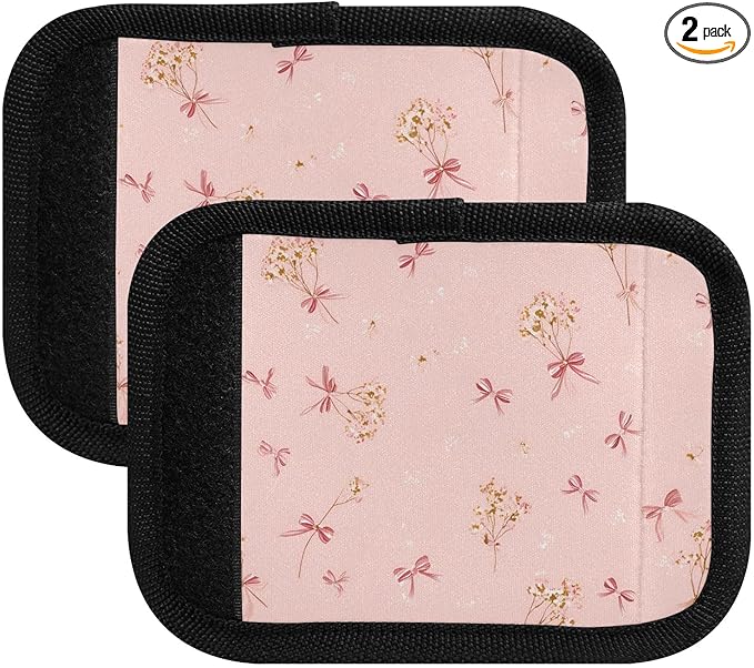 Small Floral Pink Bow Luggage Handle Wrap for Suitcase Luggage Tags Handle Covers Identifiers Soft Decorations Travel Accessories 2 Pack