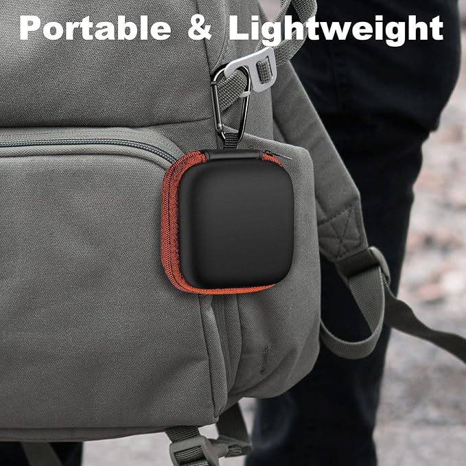 Square Earbud Case Portable EVA Carrying Case Storage Bag Cell Phone Accessories Organizer with Carabiner for Earphone, Earbud, Earpieces, SD Memory Card, Camera Chips, Tech Pouch, Orange1