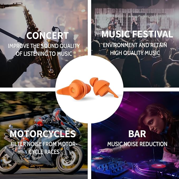 LYSIAN High Fidelity Concert Ear Plugs, 23dB Noise Reduction Musician Earplugs for Concerts, Festivals & Raves, Reusable Soft Earplugs with Aluminum Case, 2 Pairs Orange