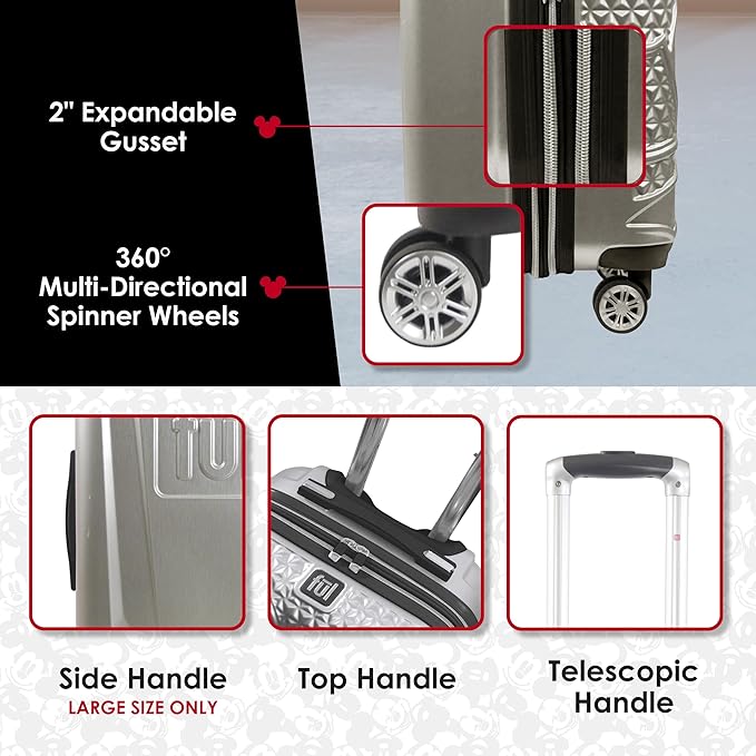 FUL Disney Mickey Mouse 30 Inch Rolling Luggage, Hardshell Suitcase with Spinner Wheels, Silver