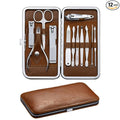 FAMILIFE Manicure Set, Professional Nail Kit Nail Clipper Set, 12PCS Stainless Steel Manicure Kit, with Brown Leather Travel Case Luxury Gifts for Him