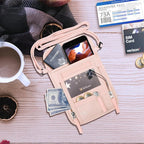 WALNEW Passport Holder Neck Pouch Travel Wallet for Women and Men, RFID Blocking Security Slim Traveling Wallet with Around Neck Lanyard Strap, Pink