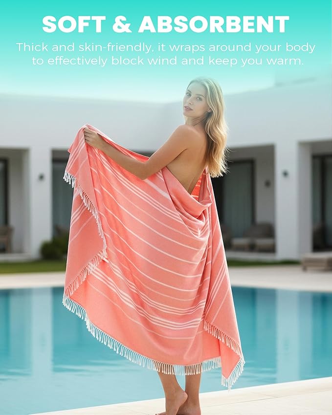 Giant Huge Thin Boho Throw Blanket Turkish Beach Blanket Towel Jumbo Extra Large Xl XXl Big Oversized Outdoor Picnic Accessories Airplane Travel Essentials Camping Gears Must Haves Yard Yoga Mat Coral