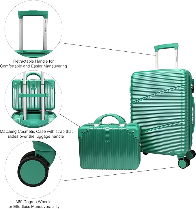 World Traveler VentureX Airline Approved 2-Piece Carry-On Luggage Set – Lightweight Hardside Polycarbonate Suitcase with Spinner Wheels - Green