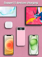 Portable Charger, 20000mAh 22.5W Fast Charging Power Bank with Built-in Cables & Wall Plug, Travel Essential External Battery Pack with LED Display, USB C Battery Phone Charger for iPhone Samsung Pink