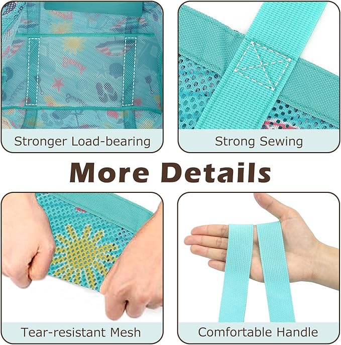Fammart Mesh Beach Bag with Zipper, Large Beach Tote for Women, Toys Pool Swim Bag Travel Vacation Cruise Essentials