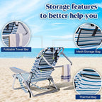 2 Pack Lightweight Portable Camping Beach Chair for Adults, Outdoor Lay Flat Folding Beach Chairs with 5 Positions, Backpack Beach Chair with Towel Bar, Zipper Pouch, Cup Holder, White Striped
