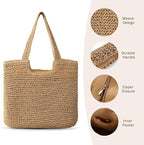 Trifabricy Beach Bags for Women, Large Beach Bag, Woven Straw Tote Bags Waterproof, Weaving Swim Shopping Travel Bag